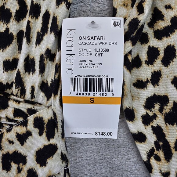 Karen Kane Dress Womens Small Animal Print Safari Cascade Wrap Cheetah 3/4 - Picture 4 of 12